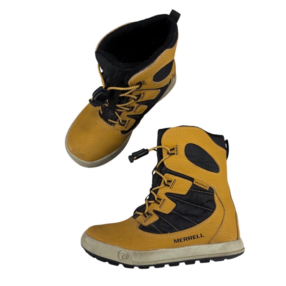 Merrell Snow Bank 4.0 Waterproof Winter Boots Yellow Black Pull On Kids Size 13